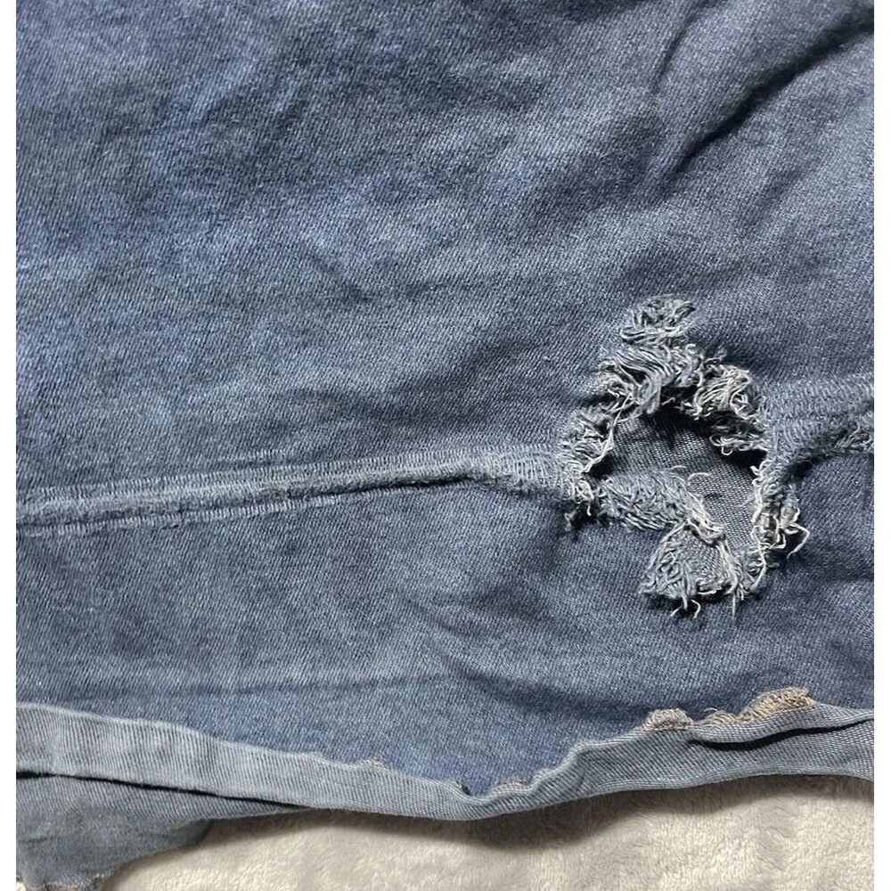 Ava & Viv Womens 18W Black High Rise Stretch Denim Shorts Distressed Midi Length